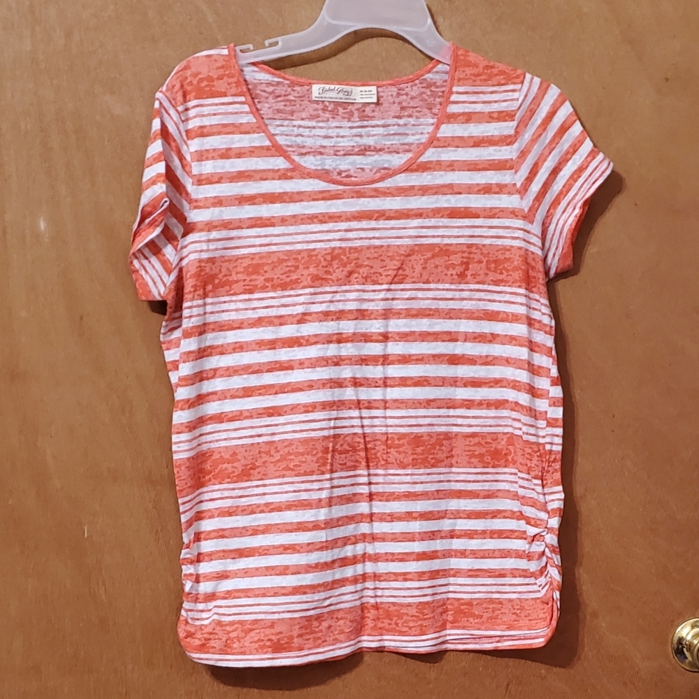 Faded Glory Short Sleeved U-necked T-shirt Size M Orange & White Stripes